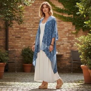 Boho Blue Patchwork Layering Piece / Kimono